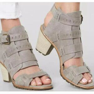 Sorel Nadia Leather Heeled Peep Toe Sandals Caged Heels Women’s 6.5 Gray